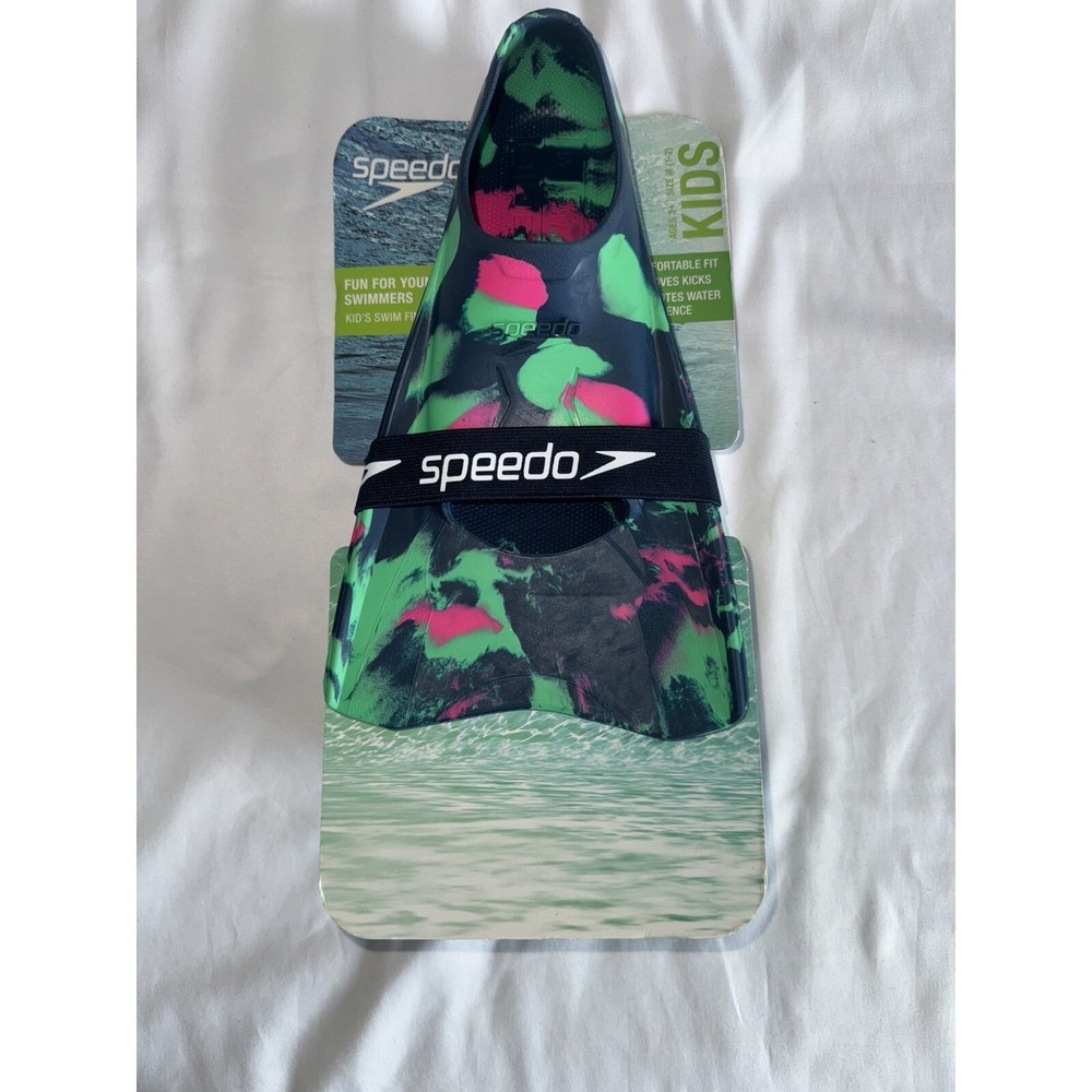 Speedo Kids Swim Fin- Size M (1-2) Dark Teal Pattern